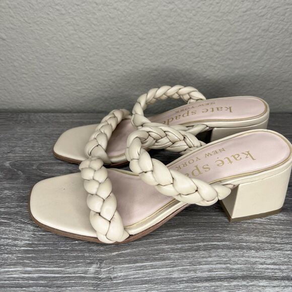Kate Spade New York Braided Juniper Sandal 6B Beige Block Heel Leather - Picture 1 of 14